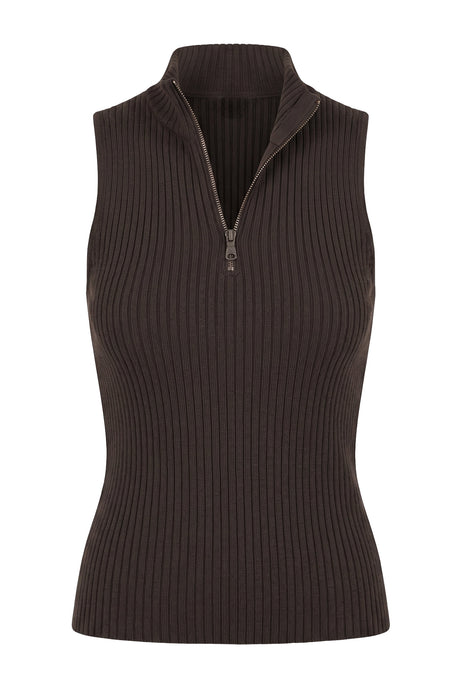 Selina Half-Zip Ribbed Sleeveless Sweater Top