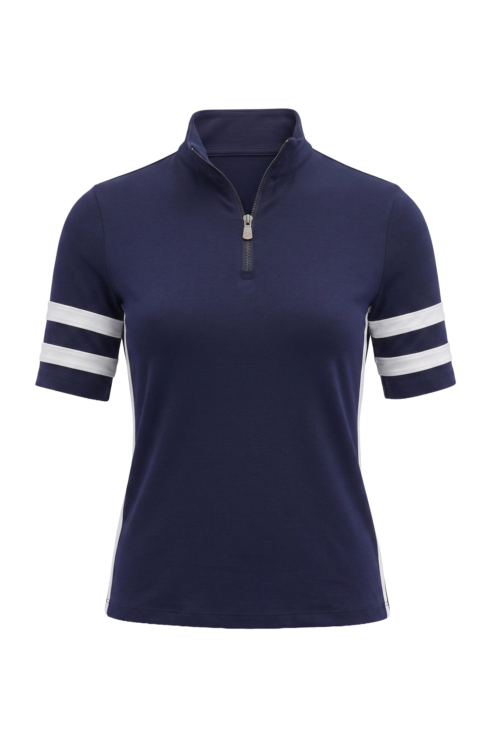 Serena Sport Striped Zip-Up Short Sleeve Top