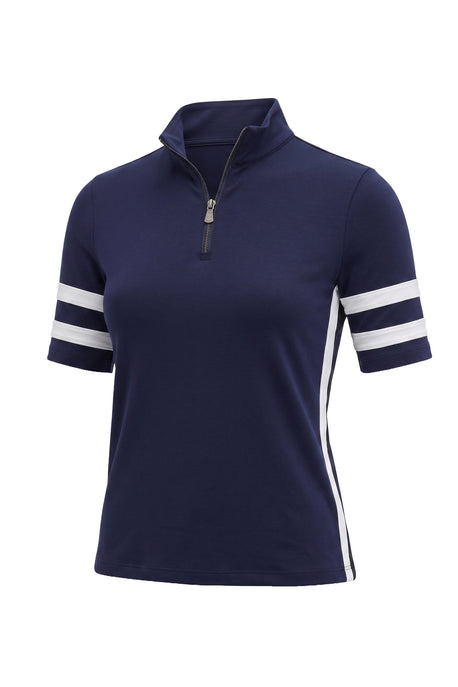 Serena Sport Striped Zip-Up Short Sleeve Top