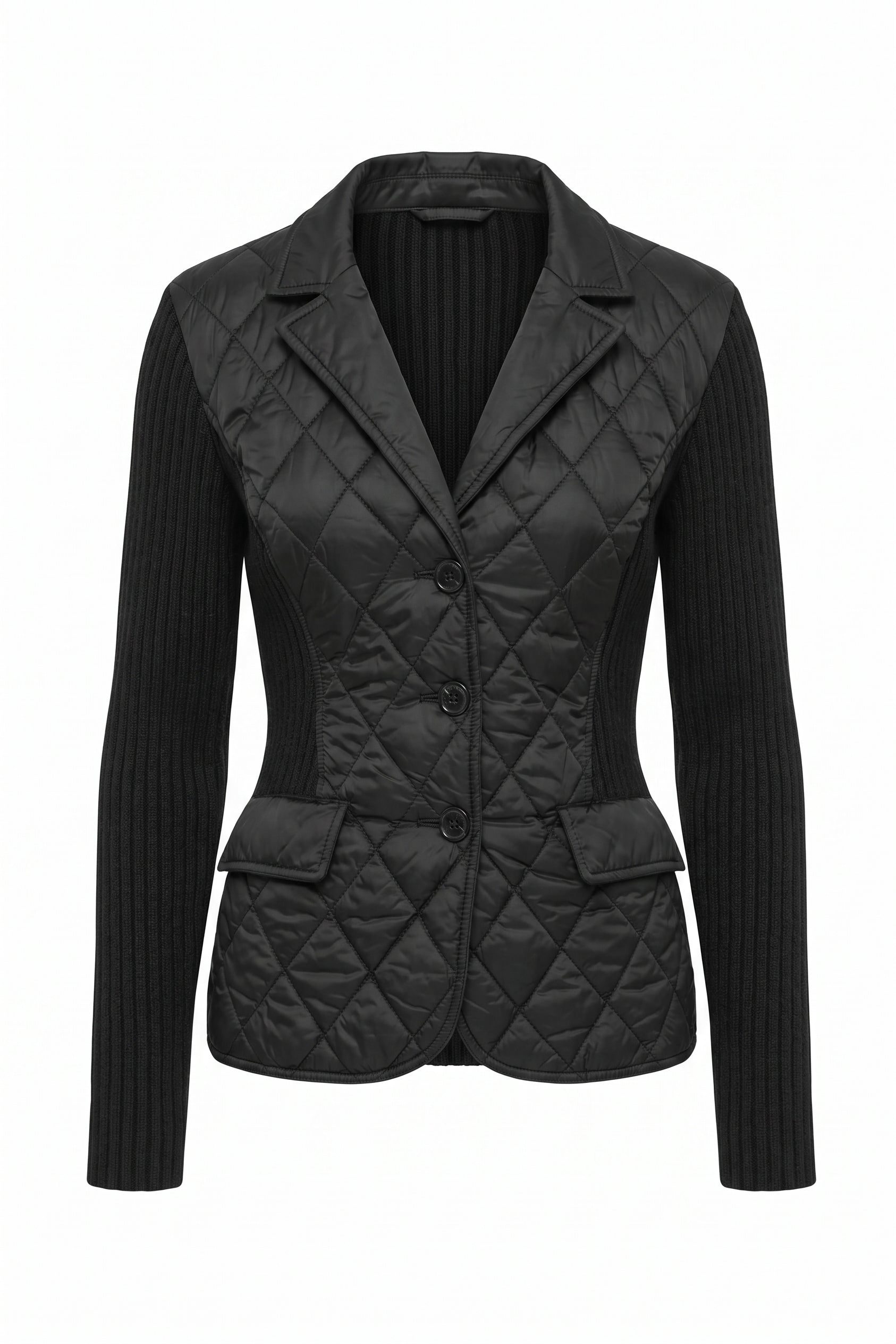 Sora Mixed Media Quilted Front 3-Button Blazer