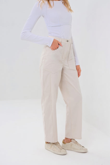 Liv Relaxed Light Barrel Leg Pant in Stone