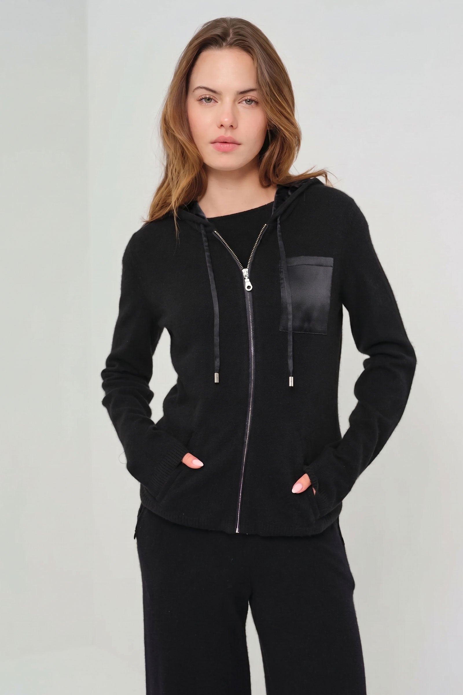 Traveler Cashmere Zip Front Lounge Hoodie