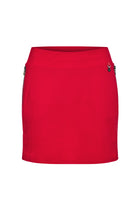 The Best Travel Skort. Flat Lay of a Suzzette Sport Luxe Skort in Atomic Red.