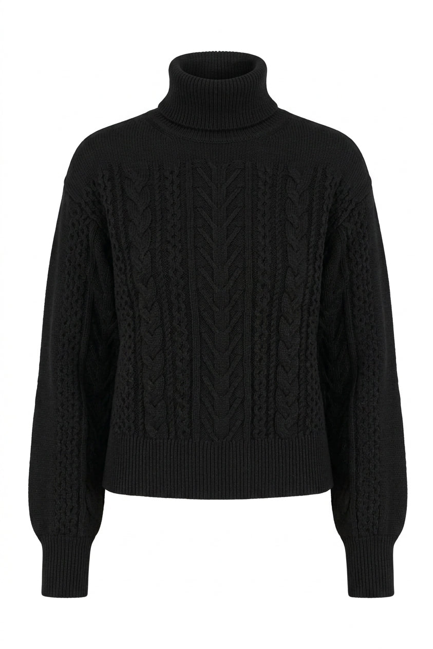 Wabi Mix Sweater Mixed-Stitch Cableknit Turtleneck