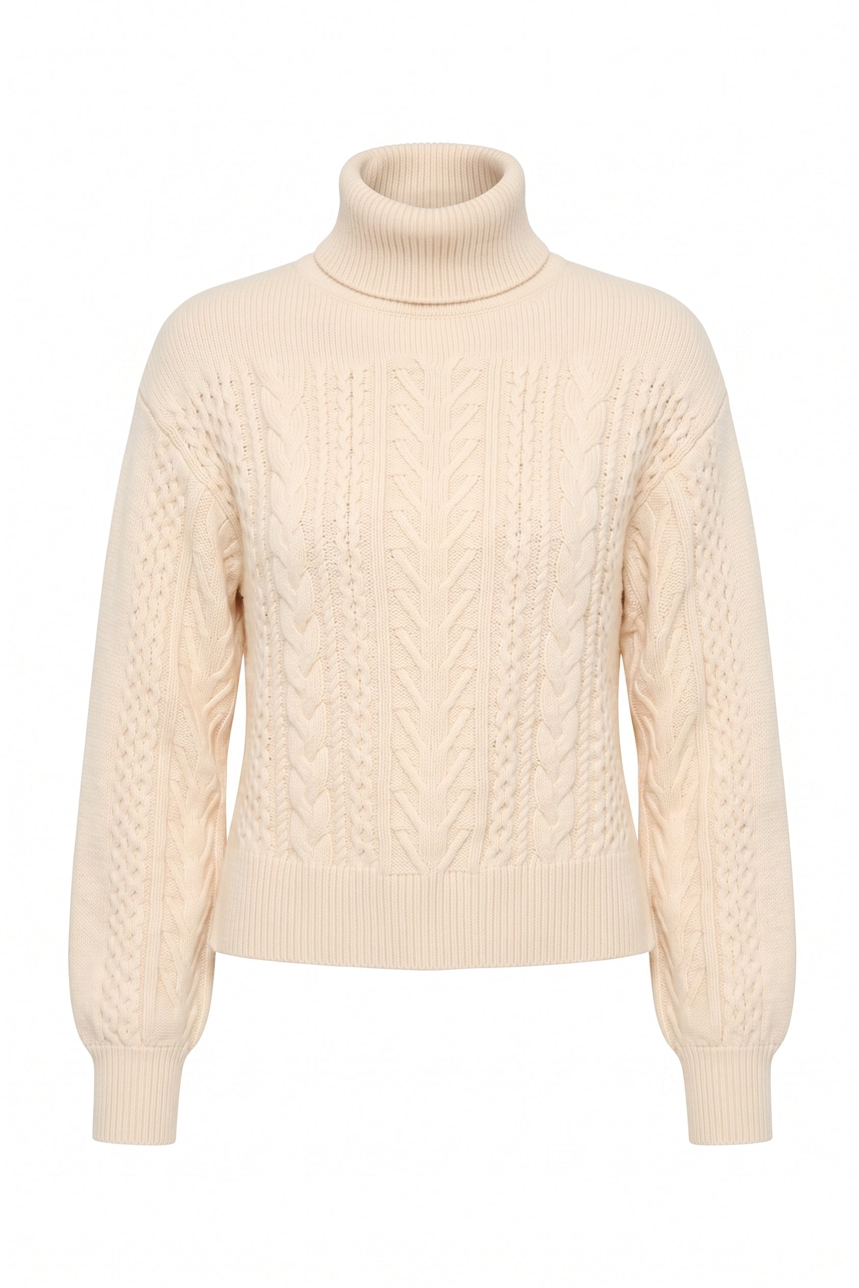 Wabi Mix Sweater Mixed-Stitch Cableknit Turtleneck