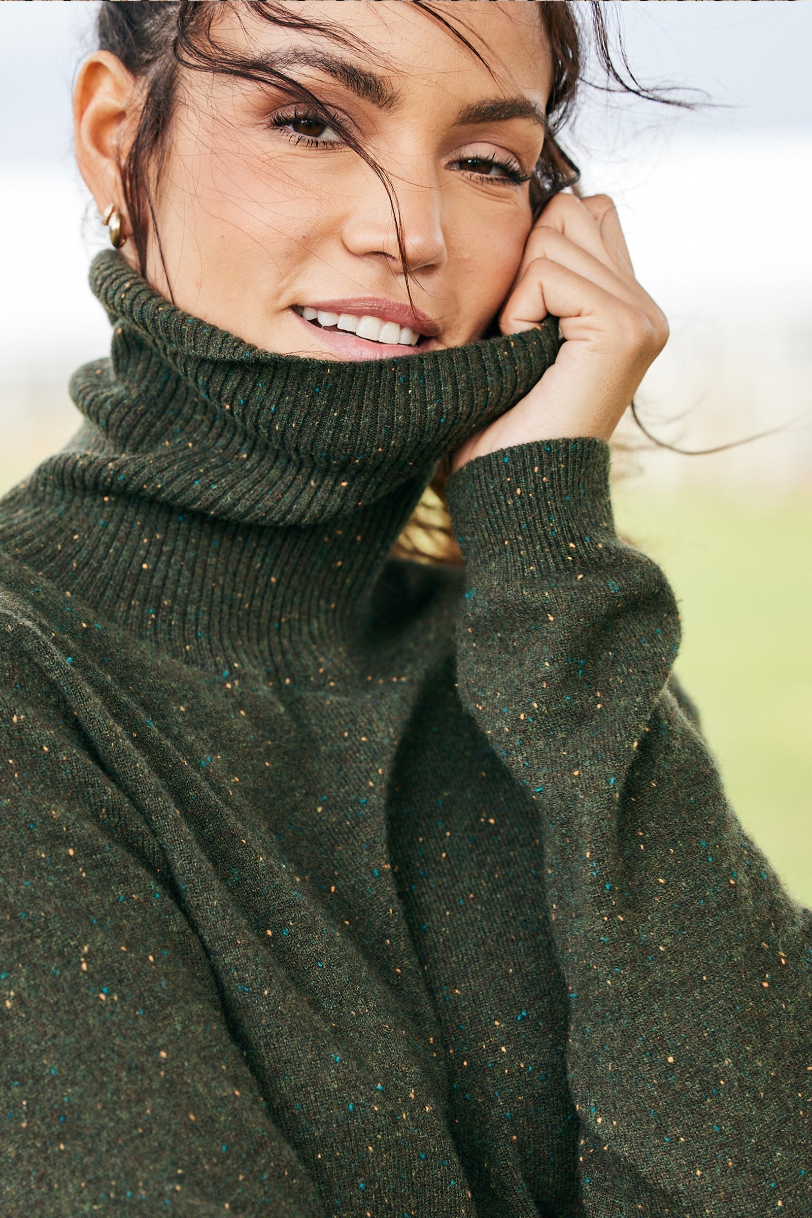 ARMY GREEN || Emily Cashmere Turtleneck Sweater Top
