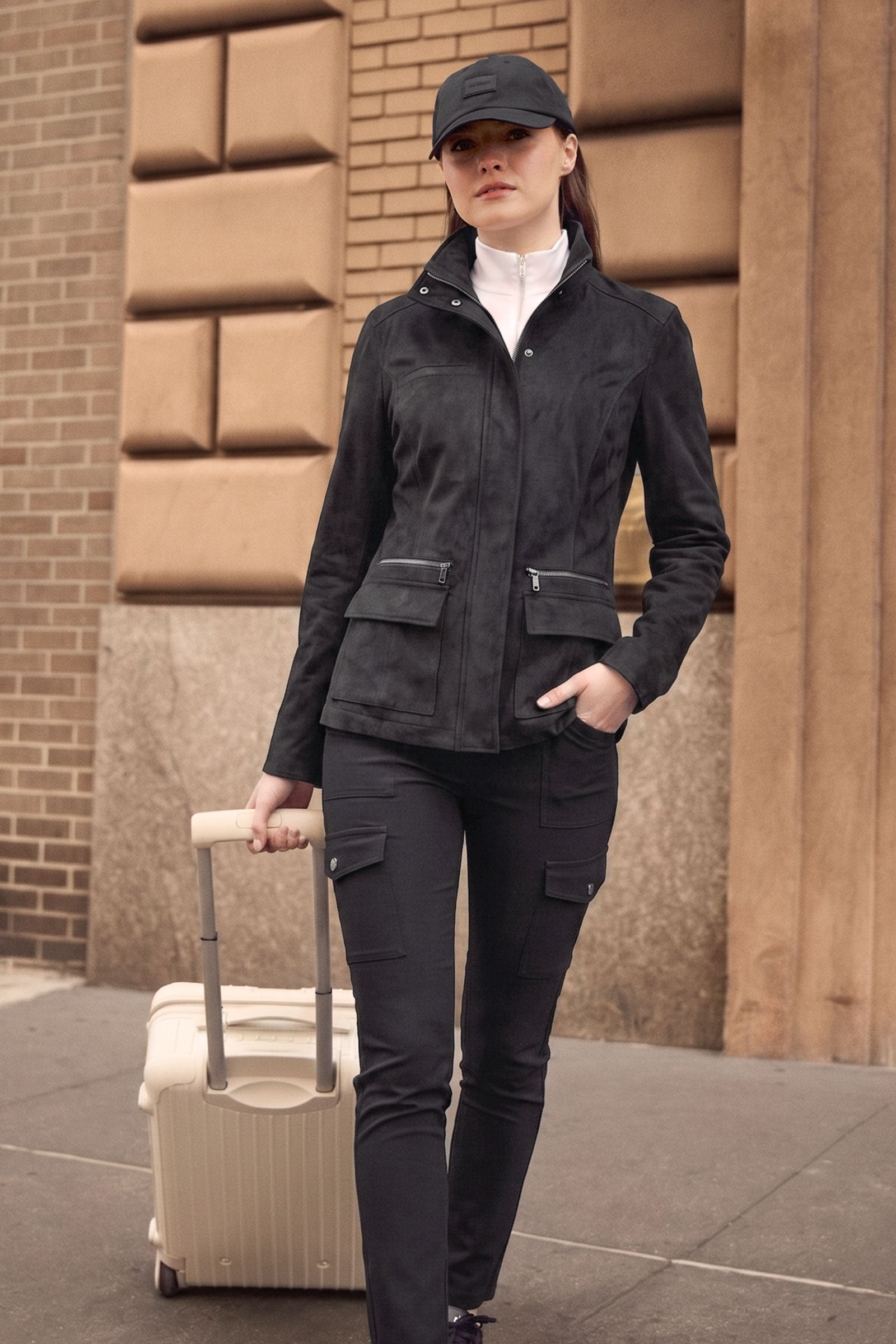 Kenya Faux Suede Safari Jacket in Black