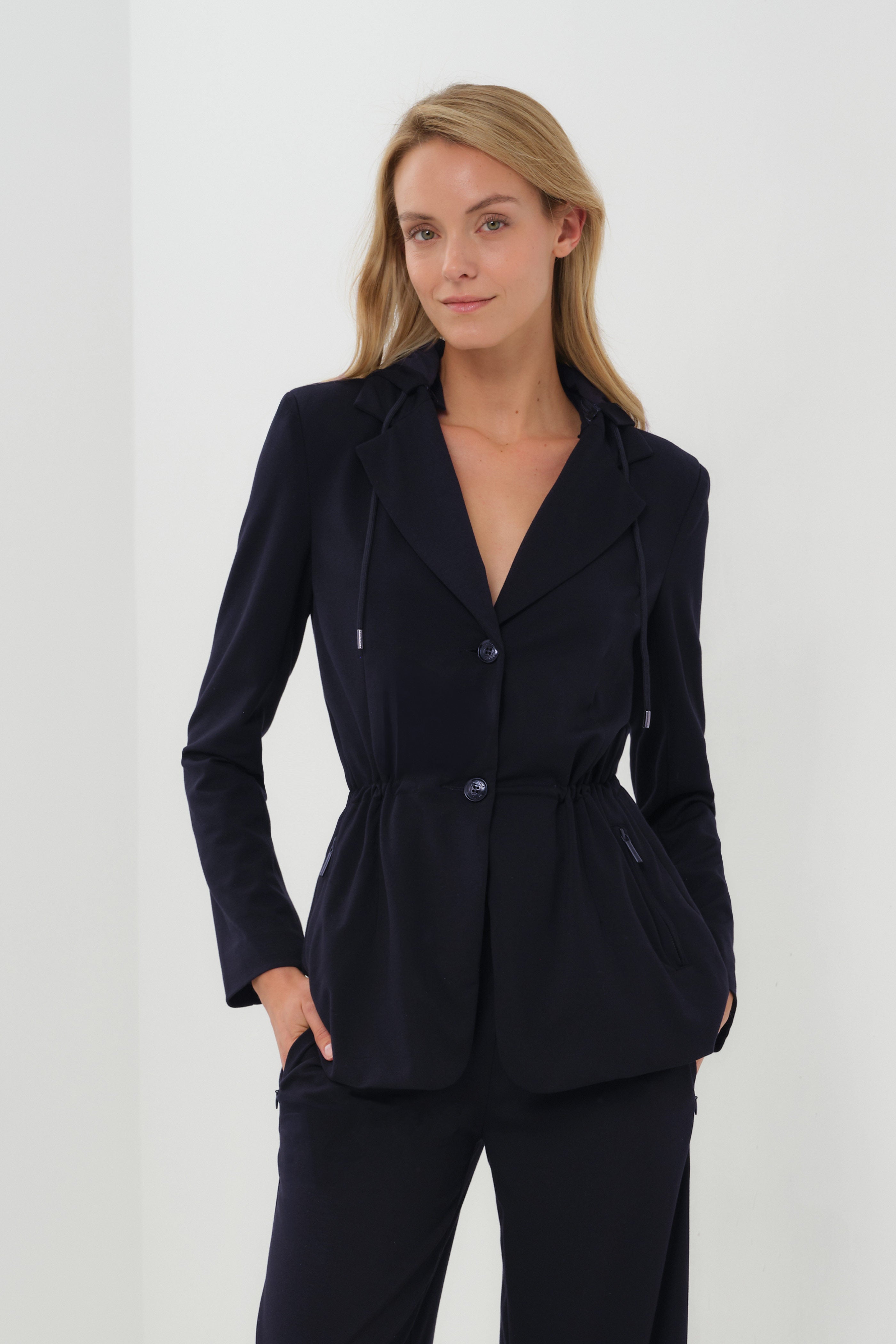 Tressa Duo Comfortable Travel Blazer with Removable Hood & Cinchable Waist